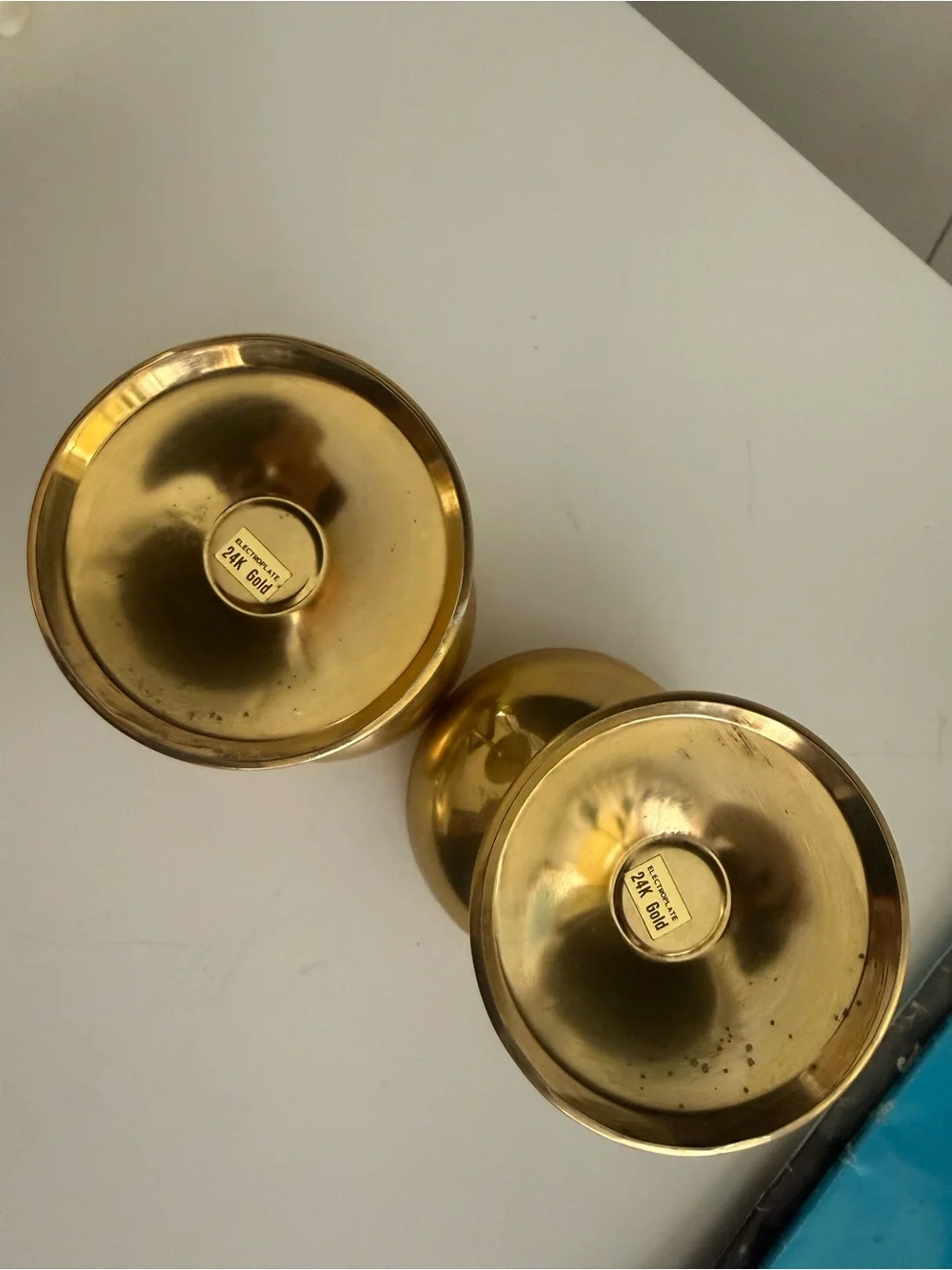 Vintage Set of 2 Gold Electroplated Coupe Cocktail Glasses 24K Gold Plate